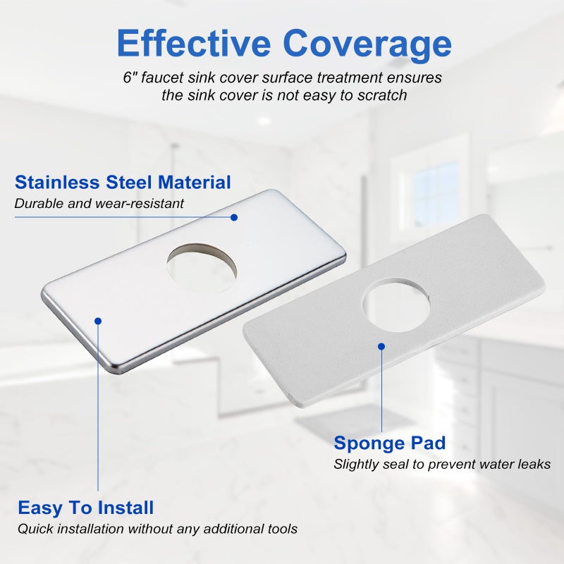 Green Spring Greenspring 6 Inch Chrome Sink Hole Cover, 4" Hole Cover Deck Plate, Bathroom Faucet Deck Plate, Stainless Steel Square Escutcheon for Bathroom or Kitchen Single Hole Vanity Sink Faucet - Image 5
